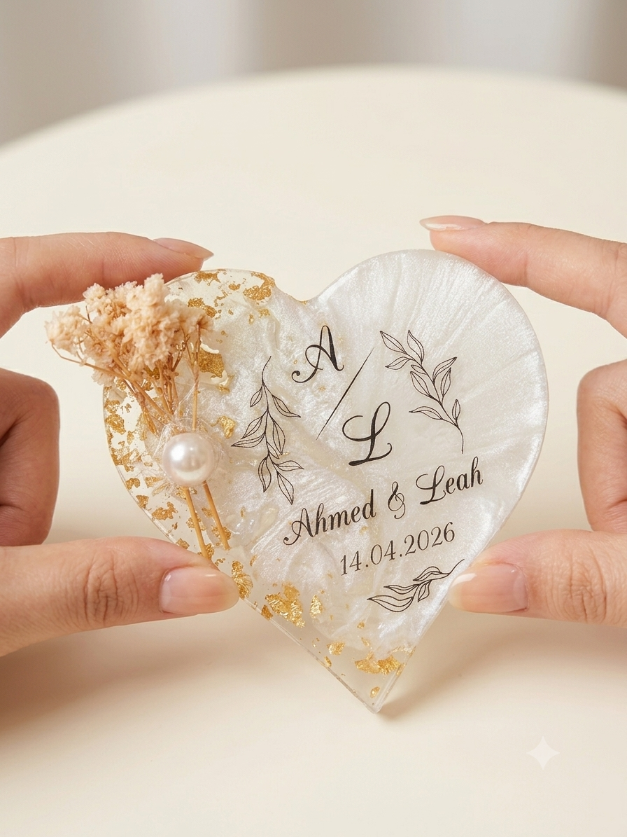 Custom Personalized Epoxy Resin Heart Wedding Magnet Wedding Favors
