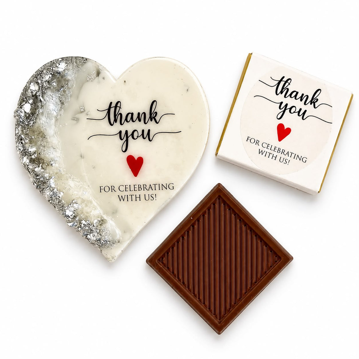 50 PCS Thank You for Celebrating With Us Gift Box – Custom Resin Magnet & Chocolate Wedding Favors