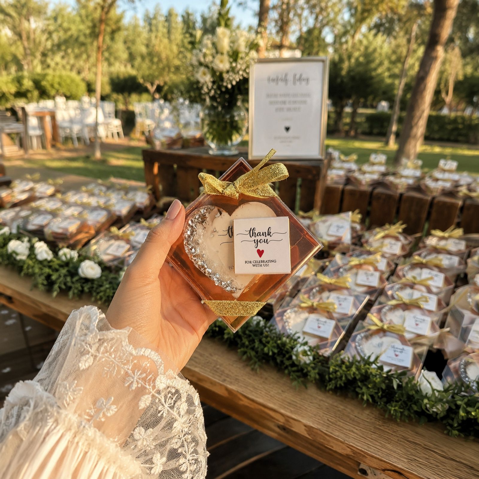 50 PCS Thank You for Celebrating With Us Gift Box – Custom Resin Magnet & Chocolate Wedding Favors