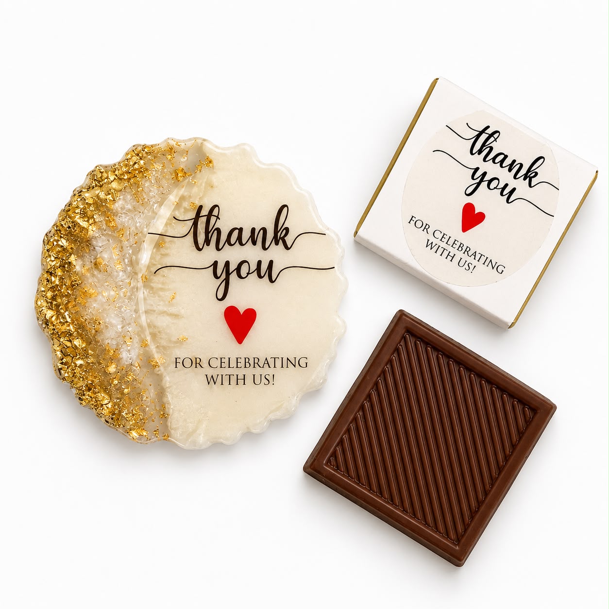 50 PCS Thank You for Celebrating With Us Gift Box – Custom Resin Magnet & Chocolate Wedding Favors
