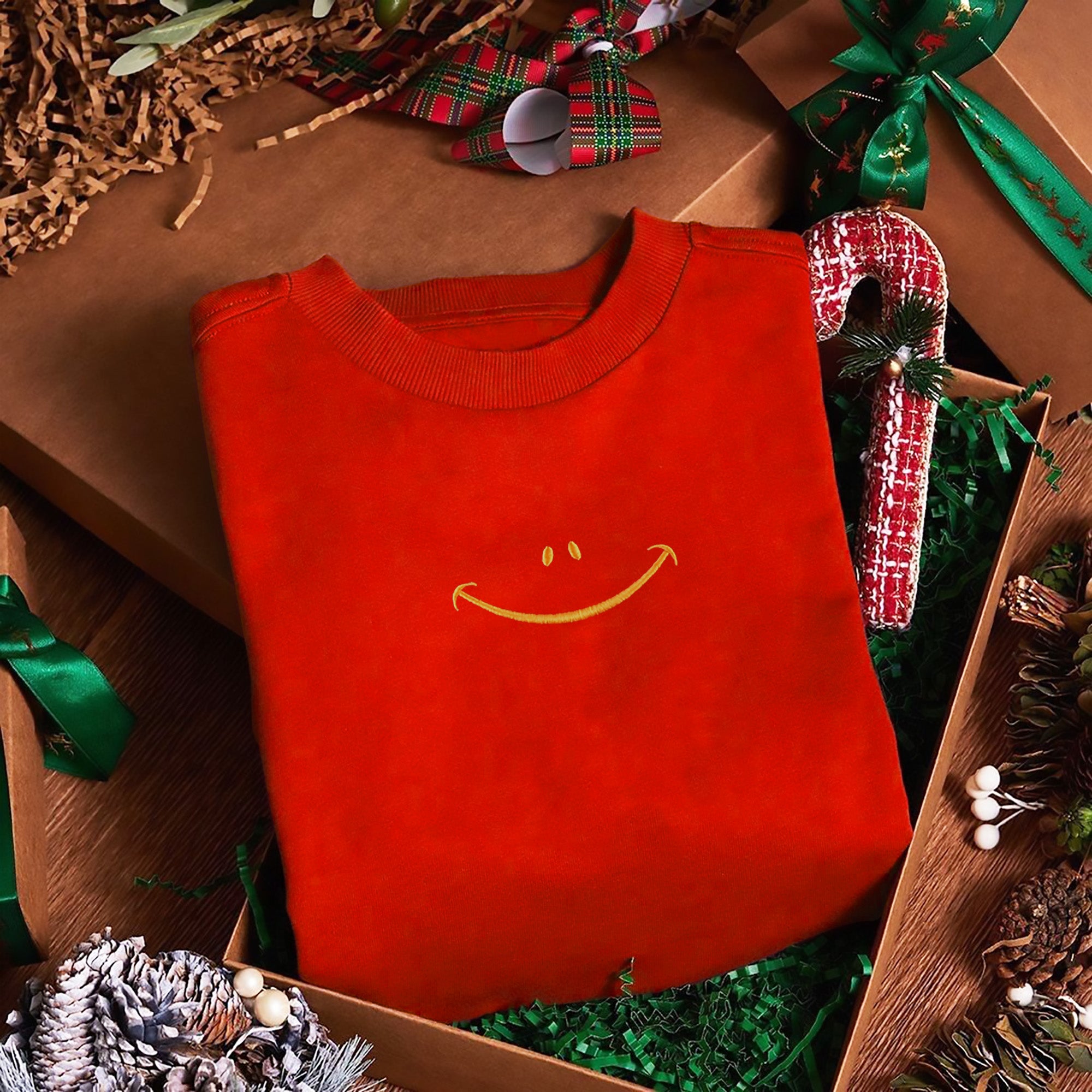 Happy Face Embroidered Sweatshirt, Smile Crewneck, Comfort Colors Sweatshirt