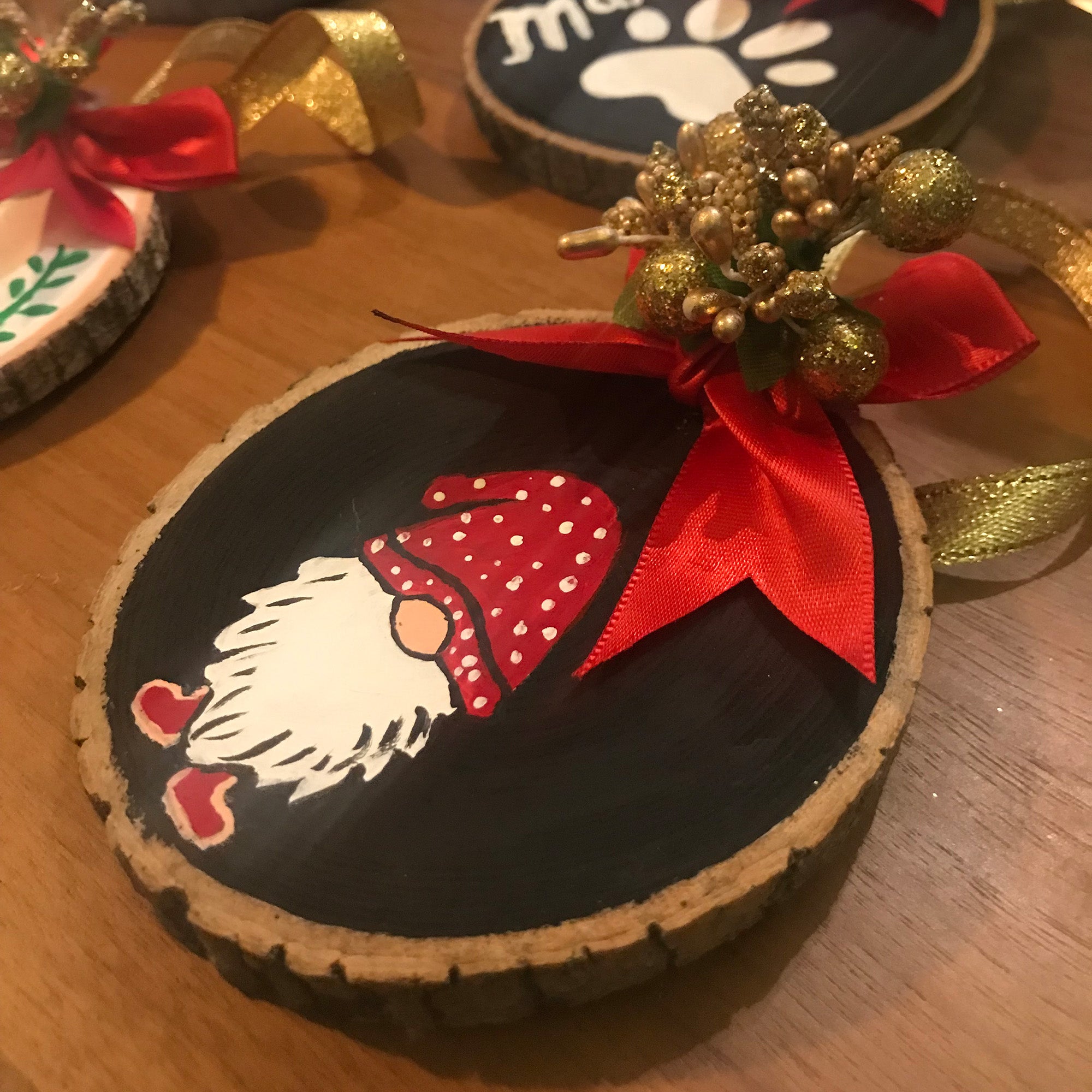 Gnome Wooden Christmas Ornaments | Hand Painted Ornament Gift