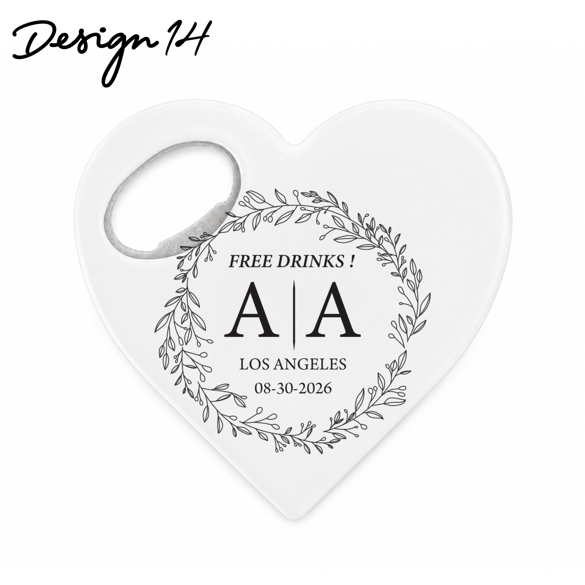 Personalized Heart Bottle Opener Magnet with 20 Design Options for Wedding Guests