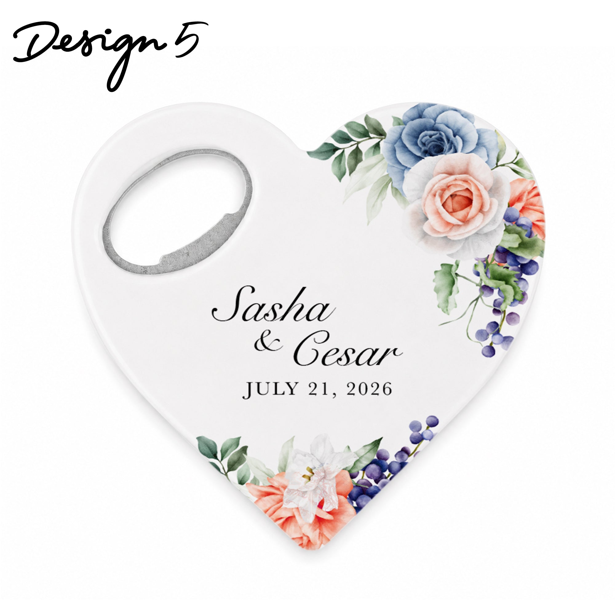 Personalized Bottle Opener Magnet , Heart Shaped Gift for Guests in Bulk