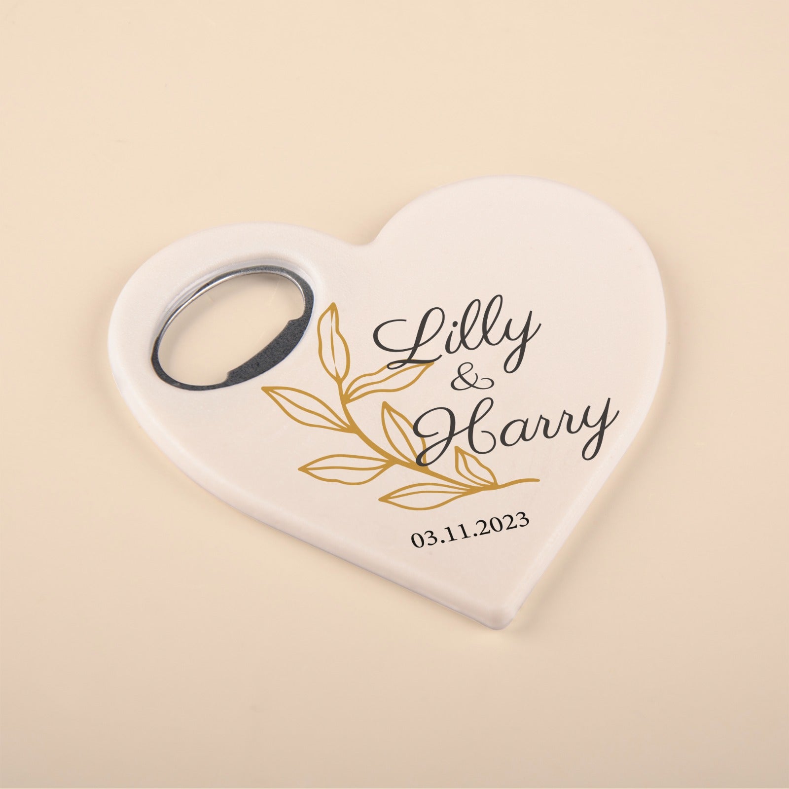 Personalized Bottle Opener Magnet , Heart Shaped Gift for Guests in Bulk
