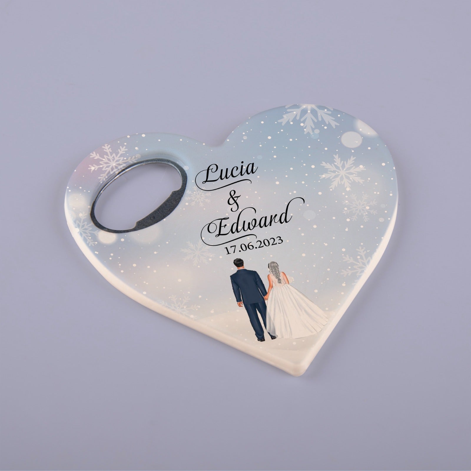 Personalized Bottle Opener Magnet , Heart Shaped Gift for Guests in Bulk