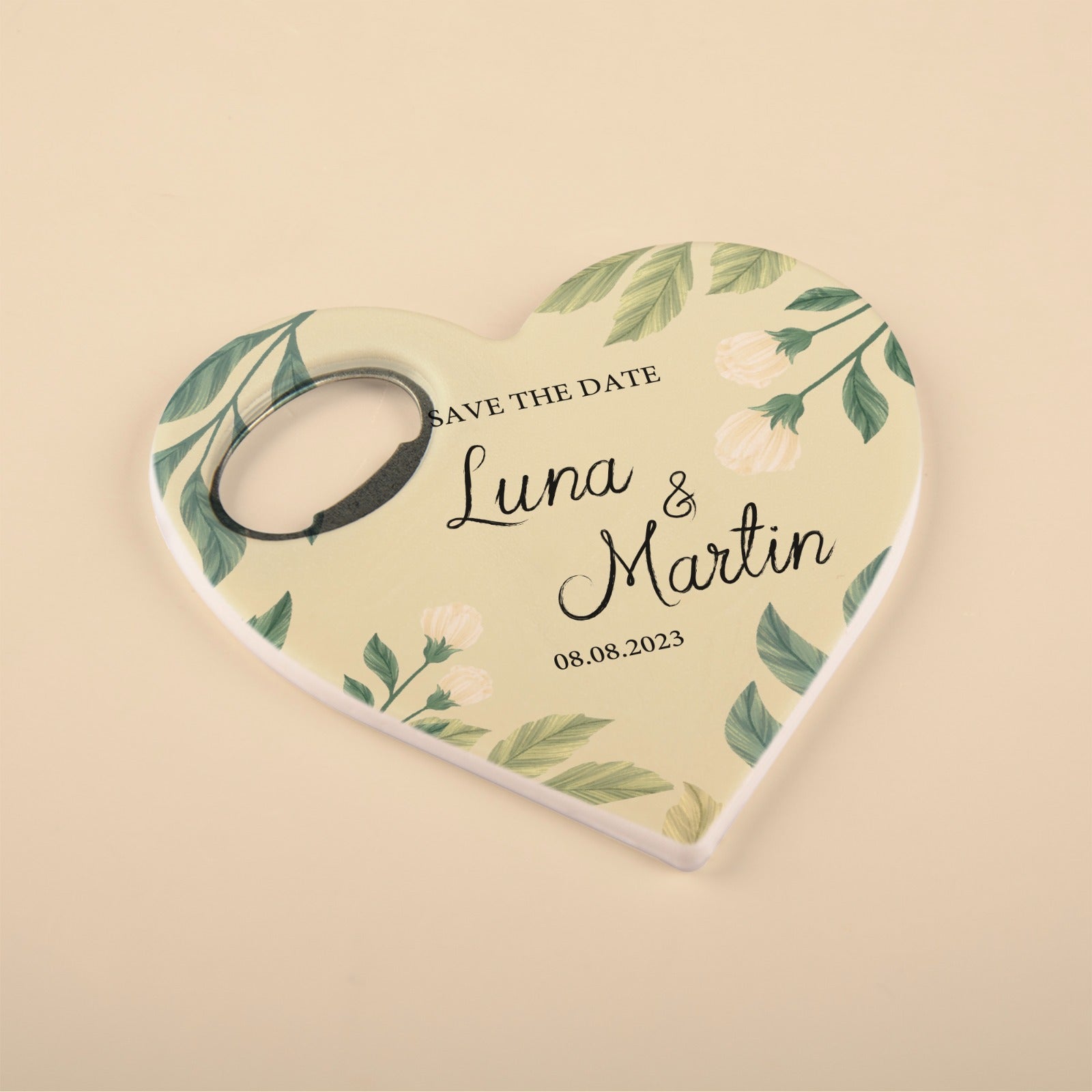 Personalized Bottle Opener Magnet , Heart Shaped Gift for Guests in Bulk