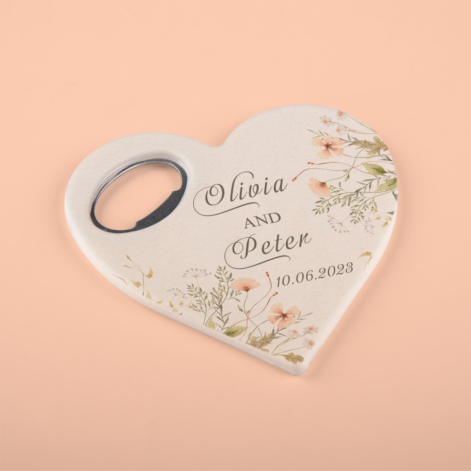 Personalized Bottle Opener Magnet , Heart Shaped Gift for Guests in Bulk