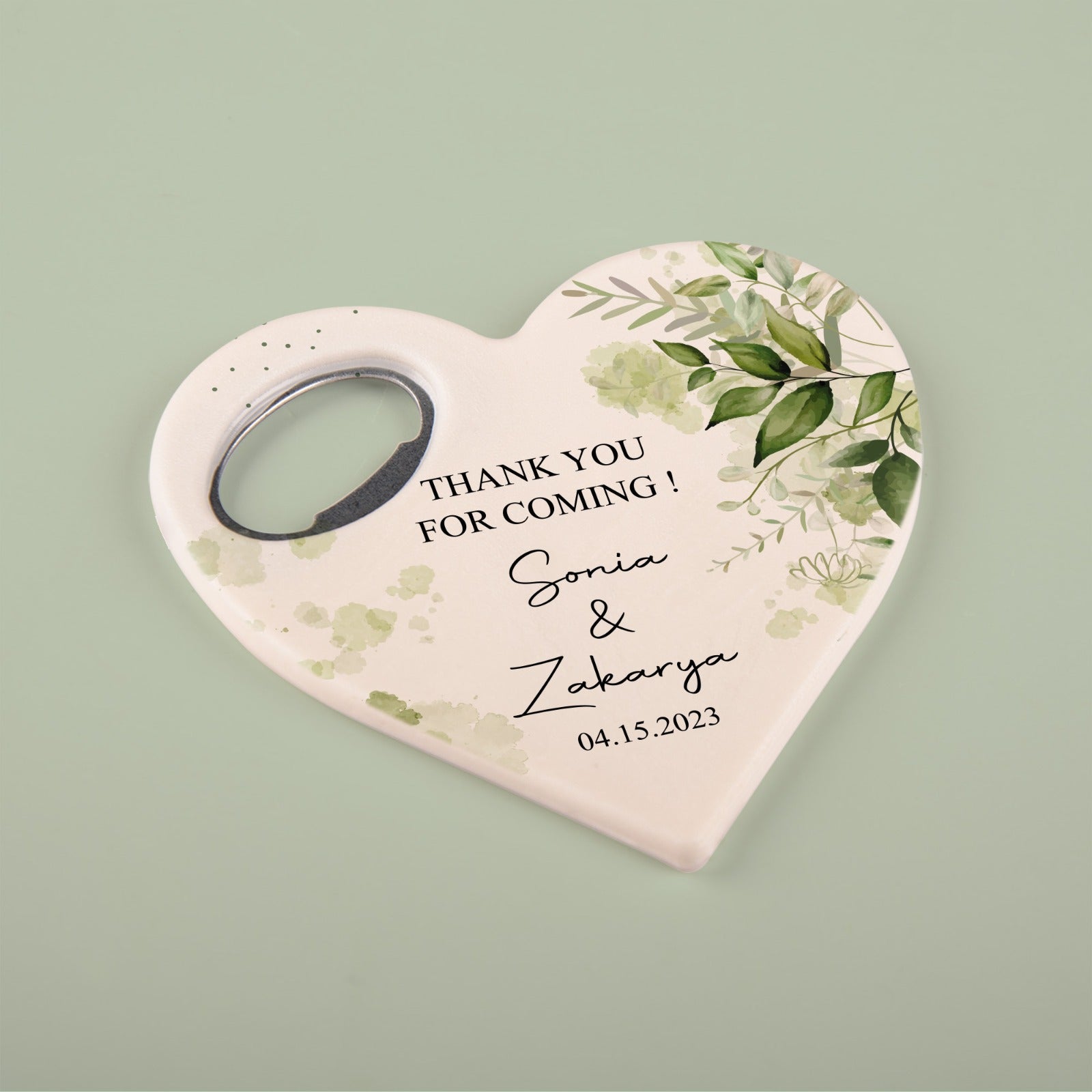 Personalized Bottle Opener Magnet , Heart Shaped Gift for Guests in Bulk