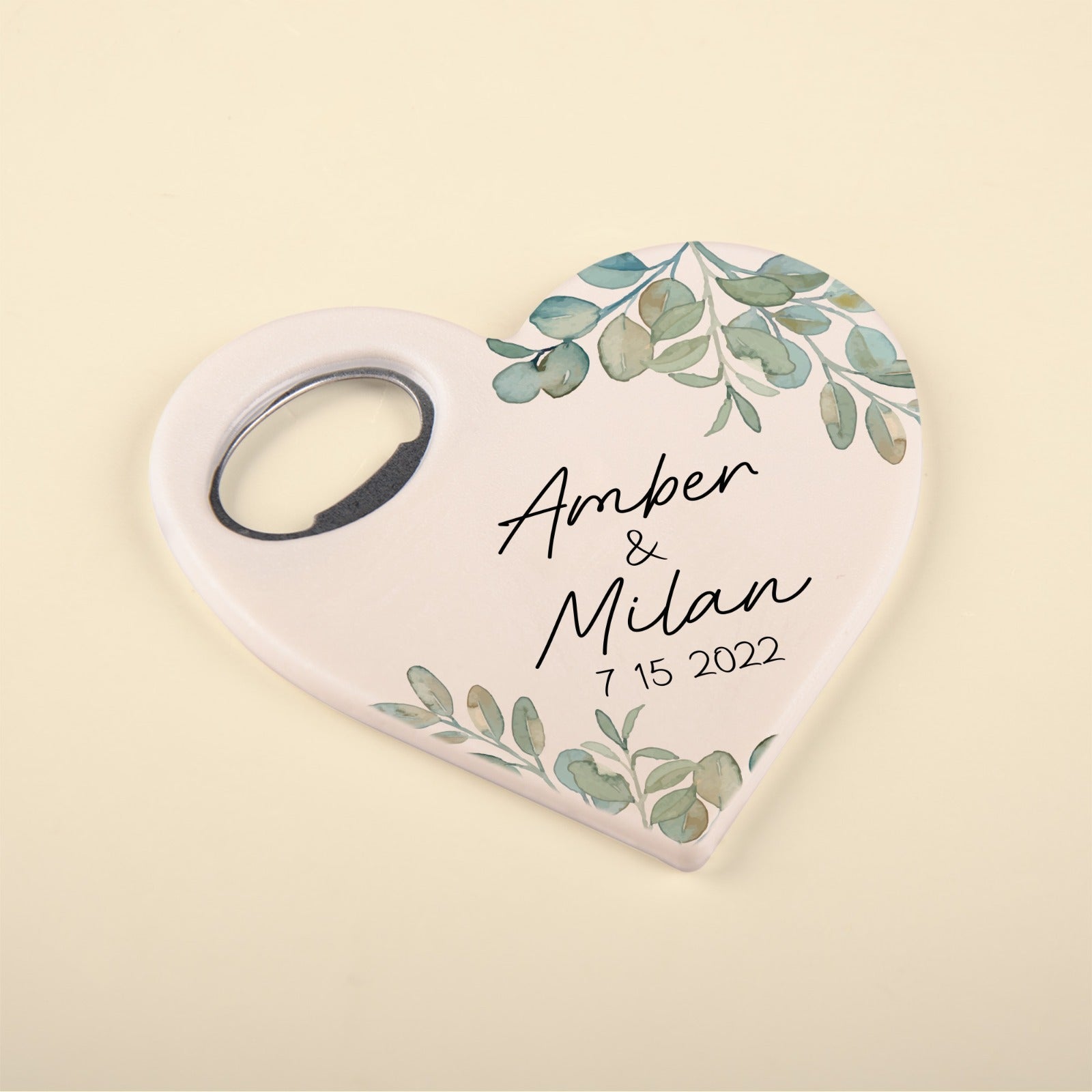 Personalized Bottle Opener Magnet , Heart Shaped Gift for Guests in Bulk