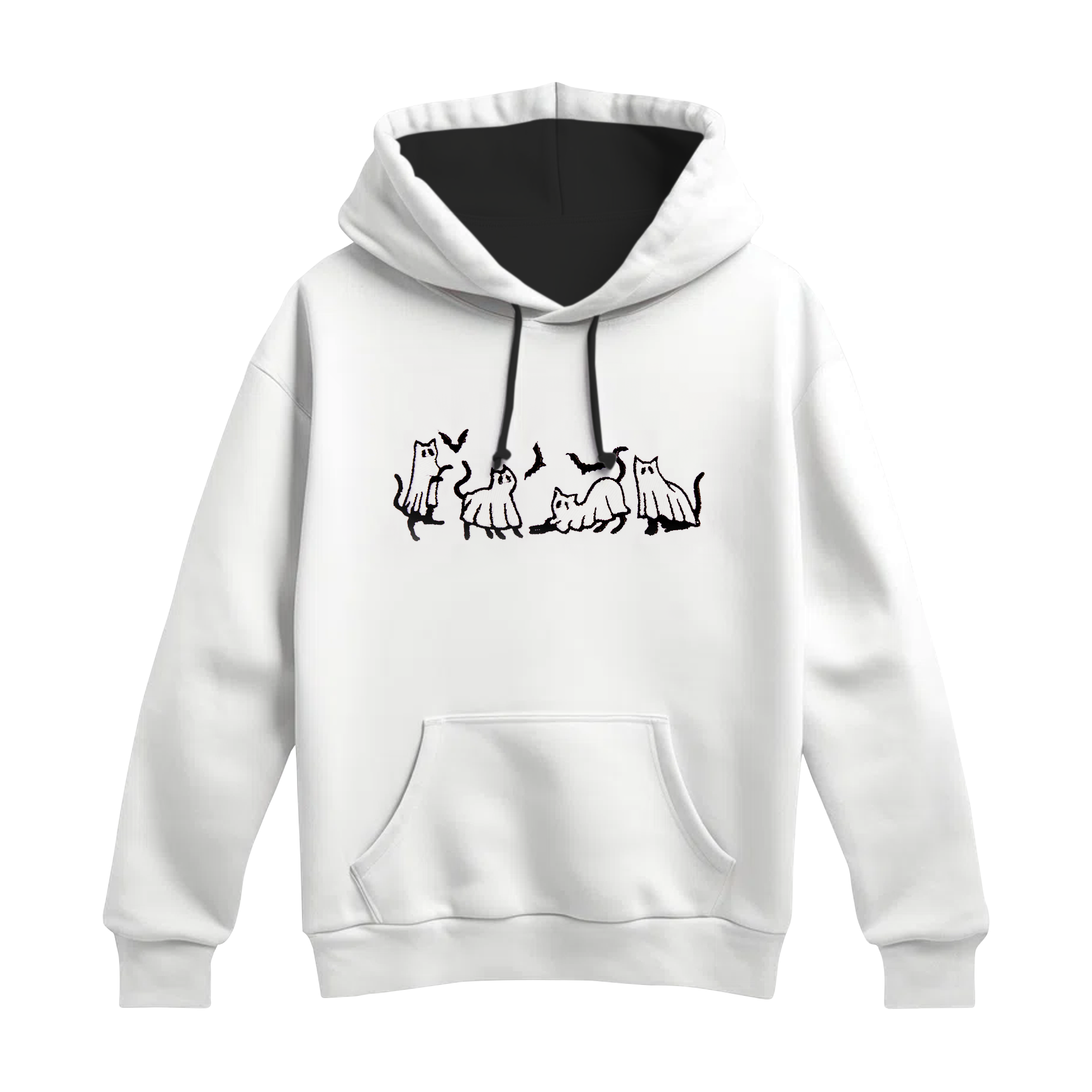 Halloween Ghost Cat Embroidered Hoodie