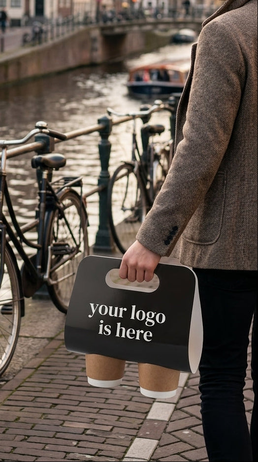 Custom Printed 2-Cup Carrier Bag | Disposable Beverage Carry Holder | Logo Printed Drink Carrier