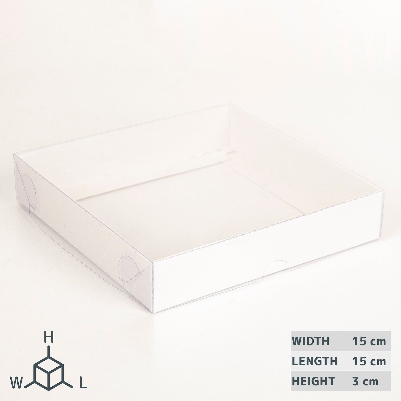 15x15x3 cm Cardboard Box with Clear Lid