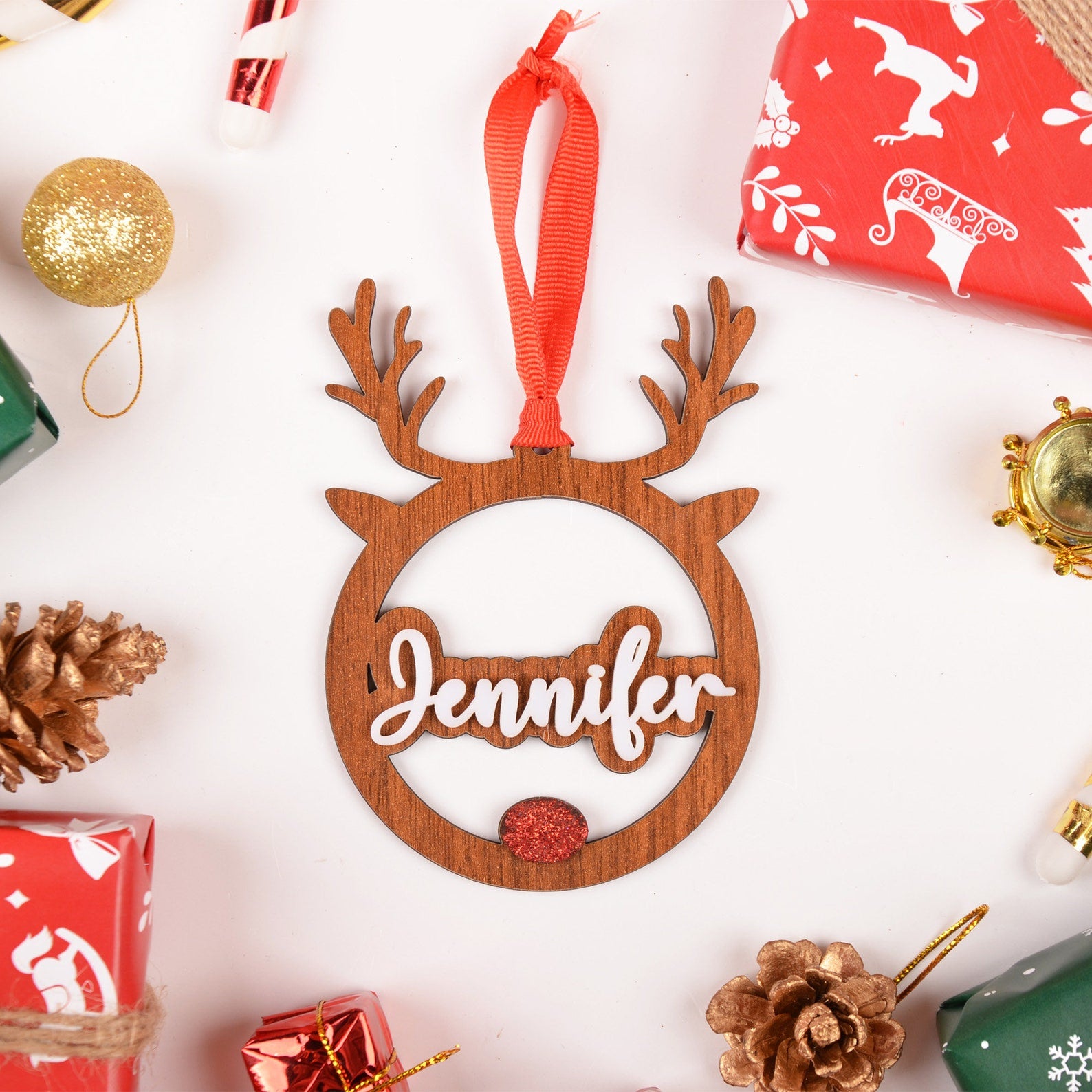 Personalized Christmas Deer Ornament