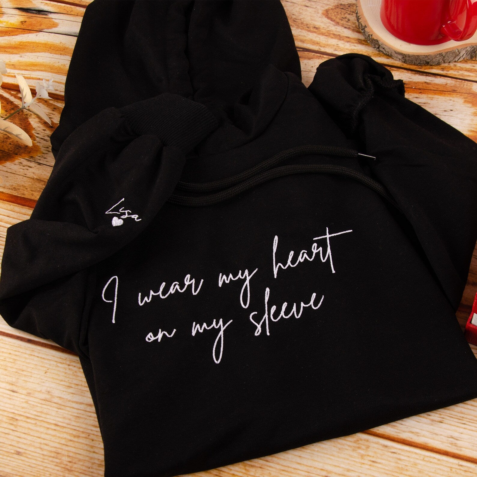 Personalized Embroidered I Wear My Heart On My Sleeve Sweatshirt with Kids Names on Sleeve