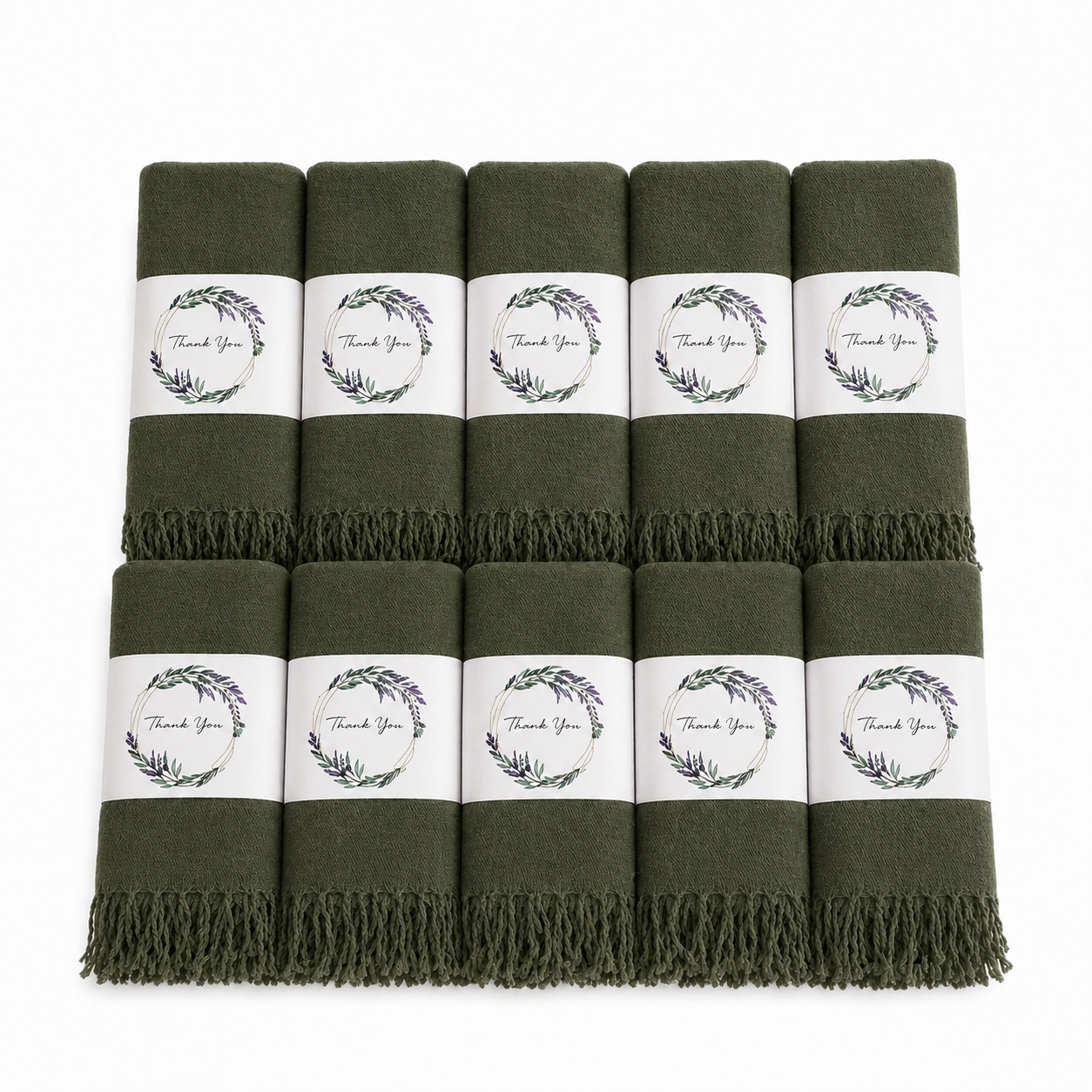 Set of 10 Pashmina Shawls and Wraps in Bulk – Soft Wedding Favors, Bridal Party & Guest Gifts with 'Thank You' Design