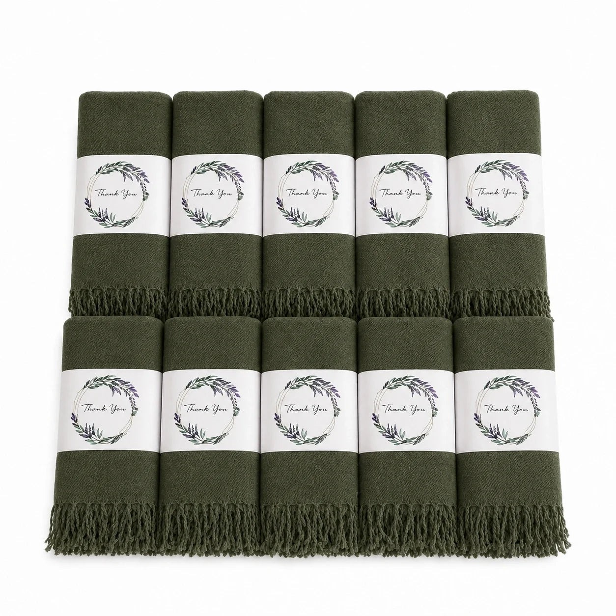 Set of 10 Pashmina Shawls and Wraps in Bulk – Soft Wedding Favors, Bridal Party & Guest Gifts with 'Thank You' Design