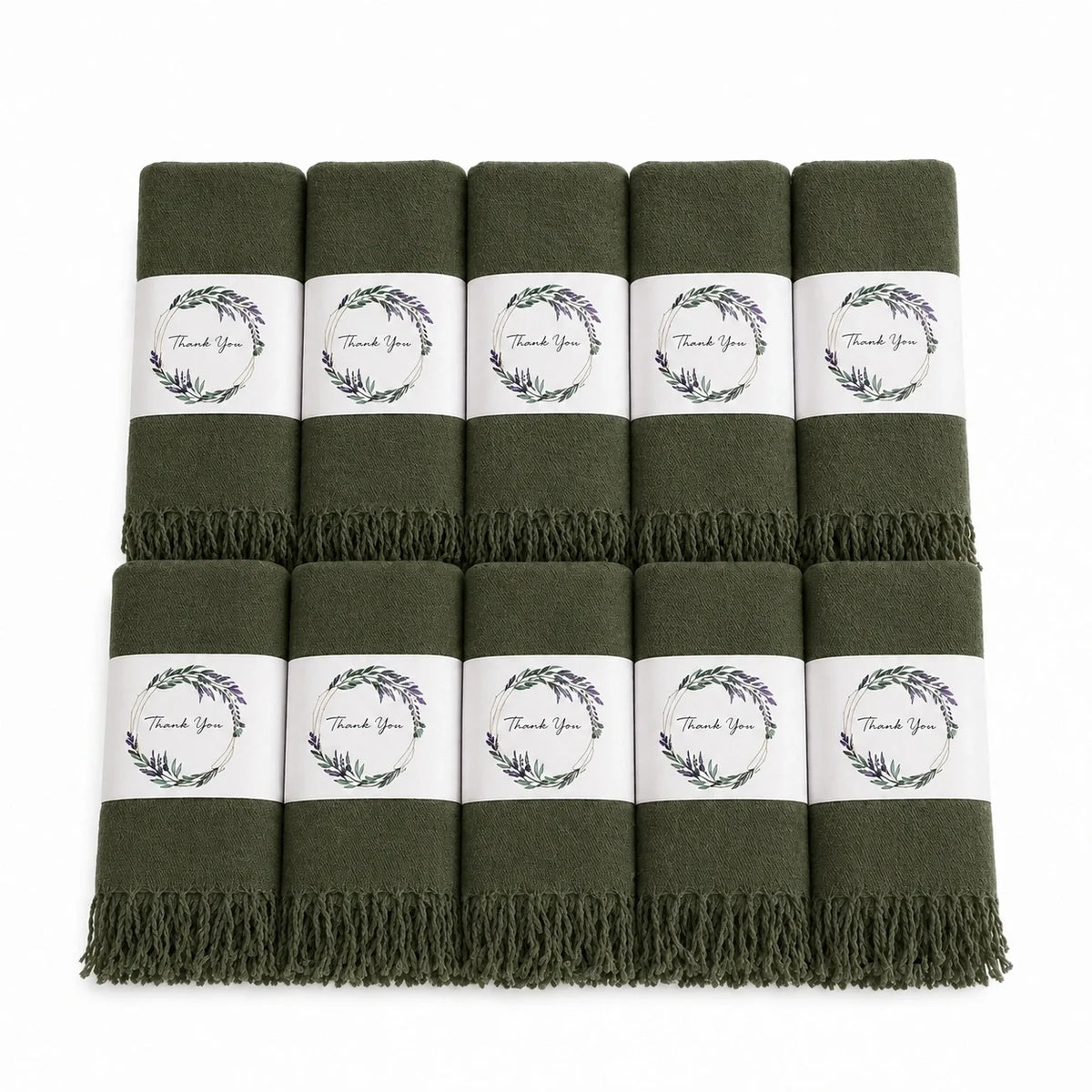 Set of 10 Pashmina Shawls and Wraps in Bulk – Soft Wedding Favors, Bridal Party & Guest Gifts with 'Thank You' Design