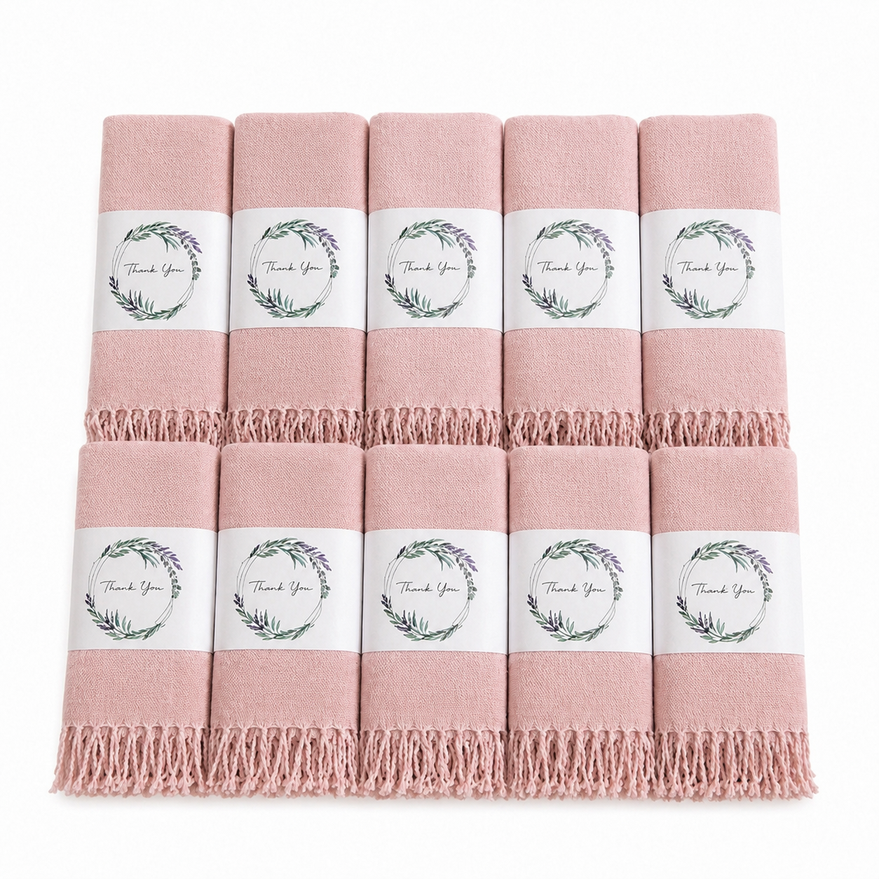Set of 10 Pashmina Shawls and Wraps in Bulk – Soft Wedding Favors, Bridal Party & Guest Gifts with 'Thank You' Design