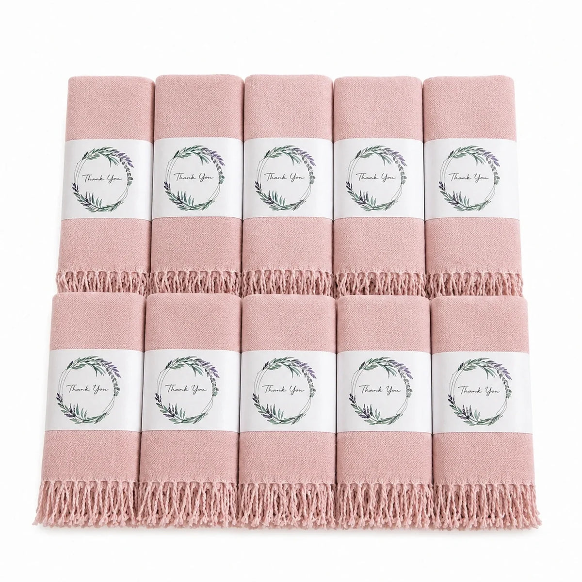 Set of 10 Pashmina Shawls and Wraps in Bulk – Soft Wedding Favors, Bridal Party & Guest Gifts with 'Thank You' Design