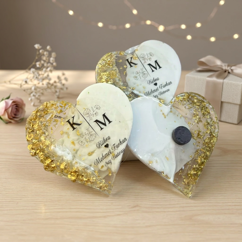 Custom Personalized Epoxy Resin Heart Wedding Magnet Wedding Favors