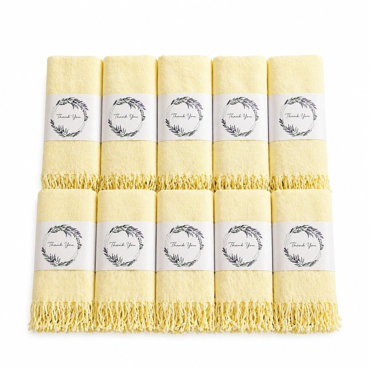 Set of 10 Pashmina Shawls and Wraps in Bulk – Soft Wedding Favors, Bridal Party & Guest Gifts with 'Thank You' Design