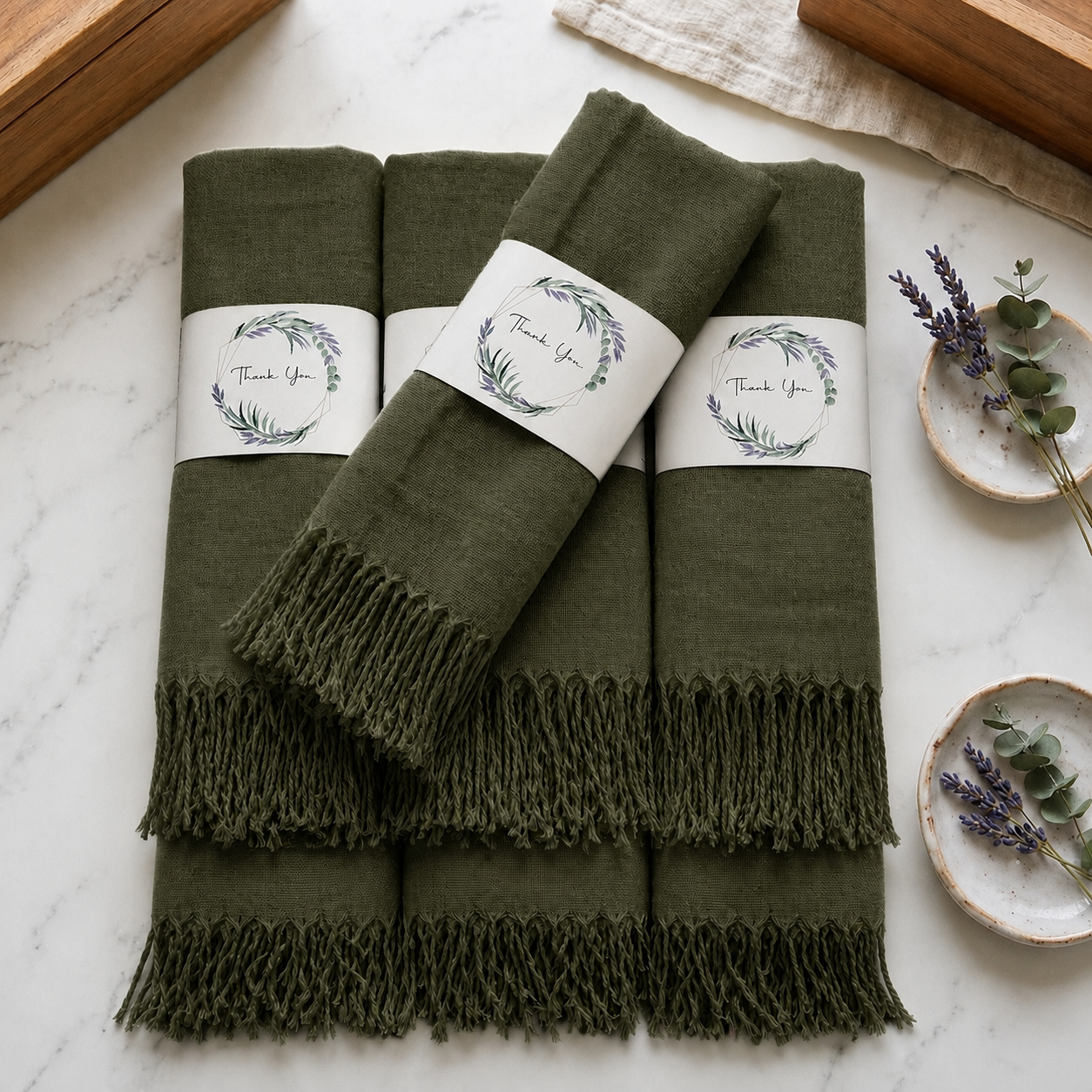 Set of 10 Pashmina Shawls and Wraps in Bulk – Soft Wedding Favors, Bridal Party & Guest Gifts with 'Thank You' Design
