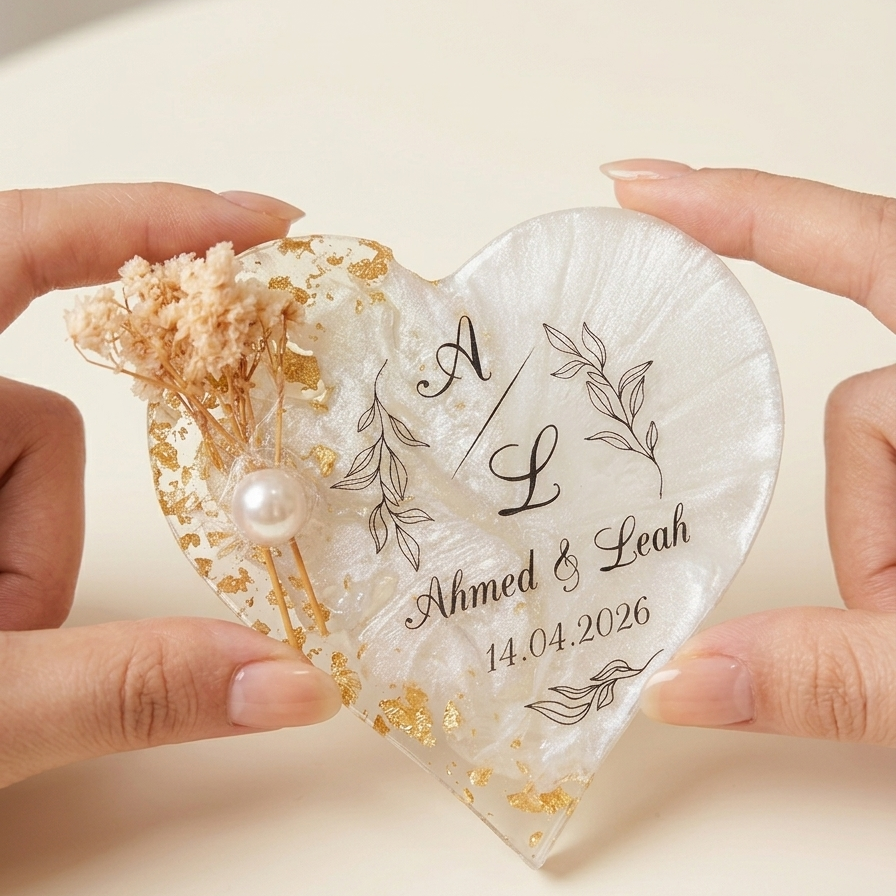 Custom Personalized Epoxy Resin Heart Wedding Magnet Wedding Favors