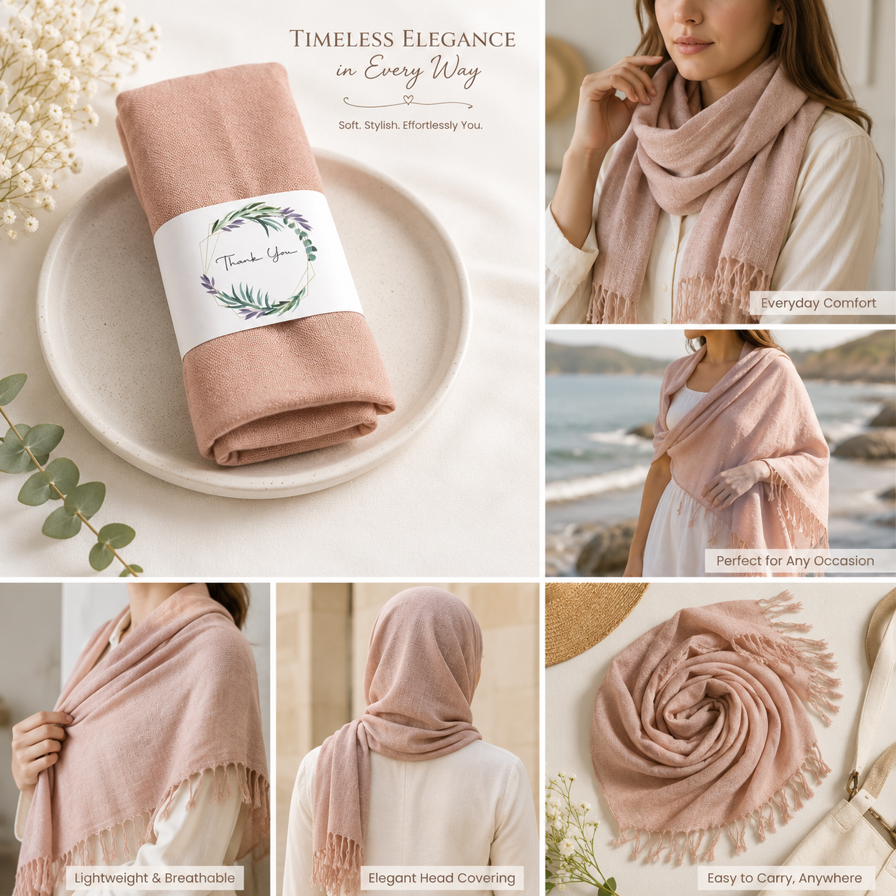 Set of 10 Pashmina Shawls and Wraps in Bulk – Soft Wedding Favors, Bridal Party & Guest Gifts with 'Thank You' Design