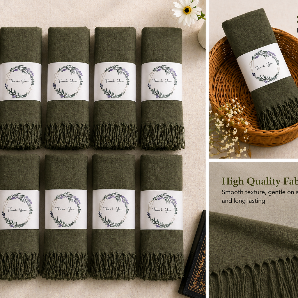 Set of 10 Pashmina Shawls and Wraps in Bulk – Soft Wedding Favors, Bridal Party & Guest Gifts with 'Thank You' Design
