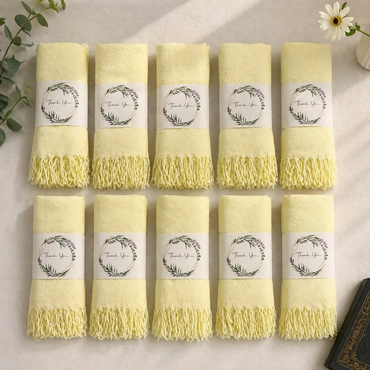 Set of 10 Pashmina Shawls and Wraps in Bulk – Soft Wedding Favors, Bridal Party & Guest Gifts with 'Thank You' Design