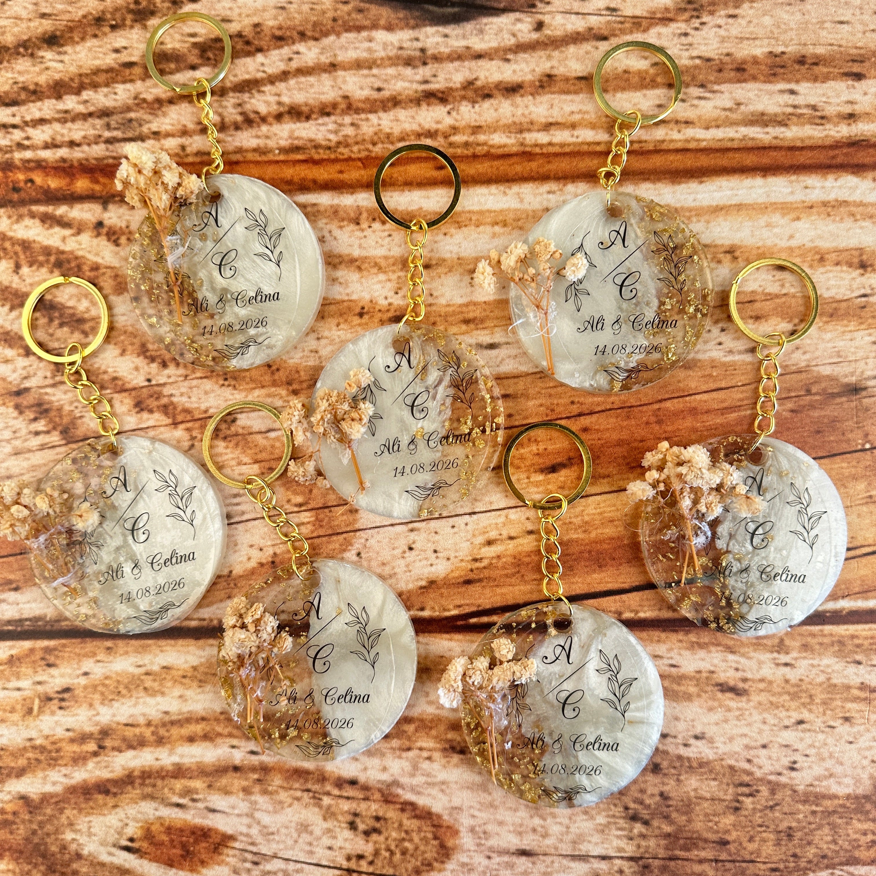 Custom Floral Resin Keychain with Gold Epoxy