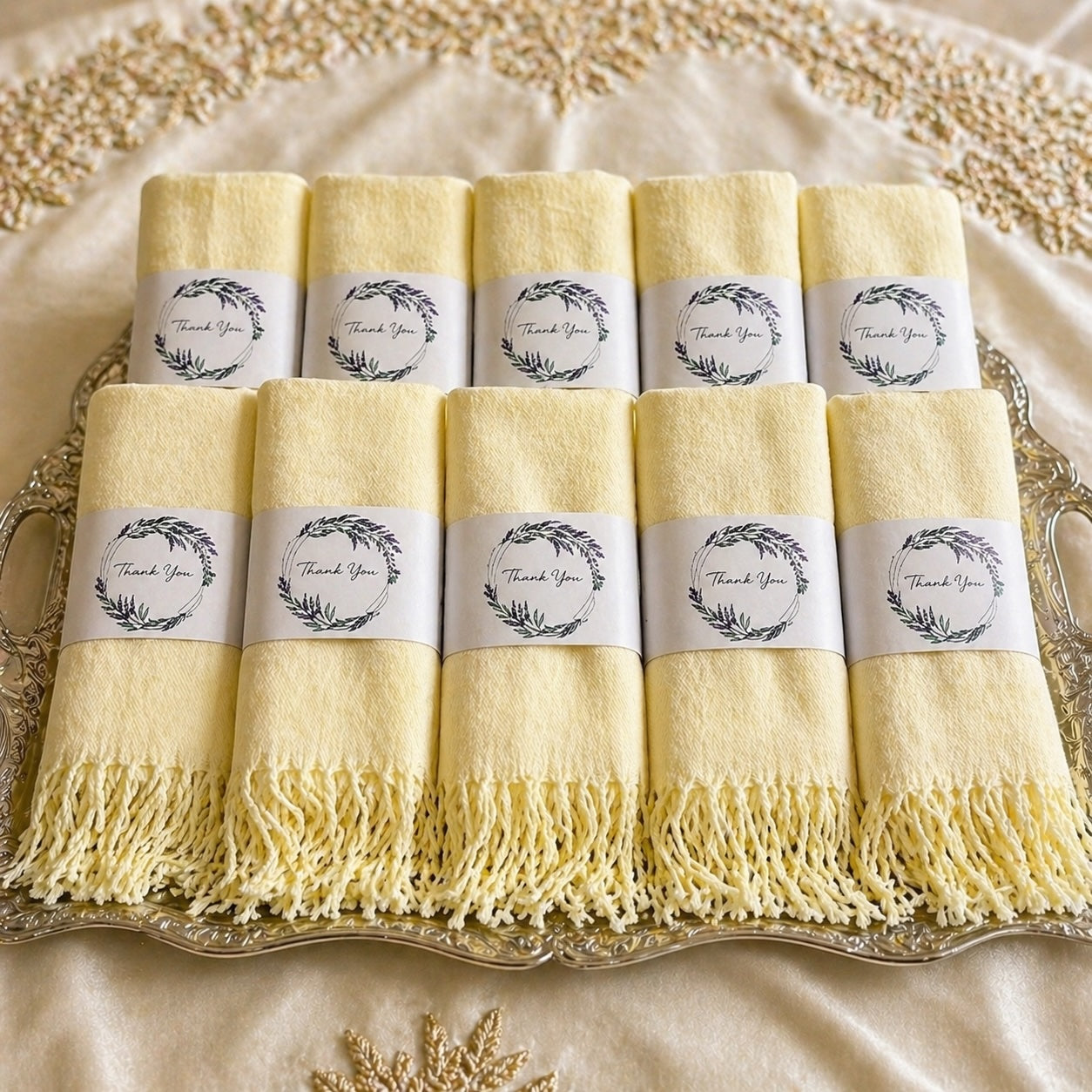 Set of 10 Pashmina Shawls and Wraps in Bulk – Soft Wedding Favors, Bridal Party & Guest Gifts with 'Thank You' Design