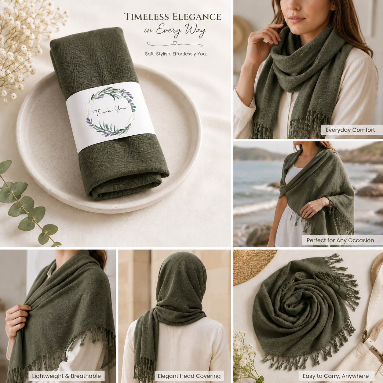 Set of 10 Pashmina Shawls and Wraps in Bulk – Soft Wedding Favors, Bridal Party & Guest Gifts with 'Thank You' Design