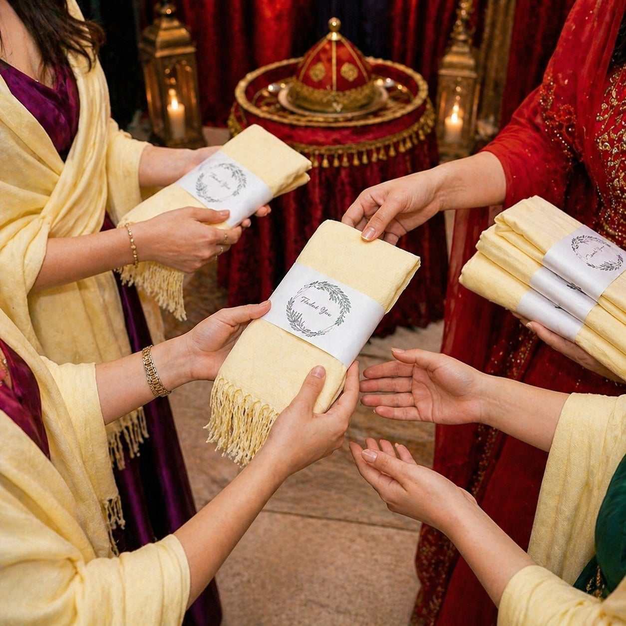 Set of 10 Pashmina Shawls and Wraps in Bulk – Soft Wedding Favors, Bridal Party & Guest Gifts with 'Thank You' Design