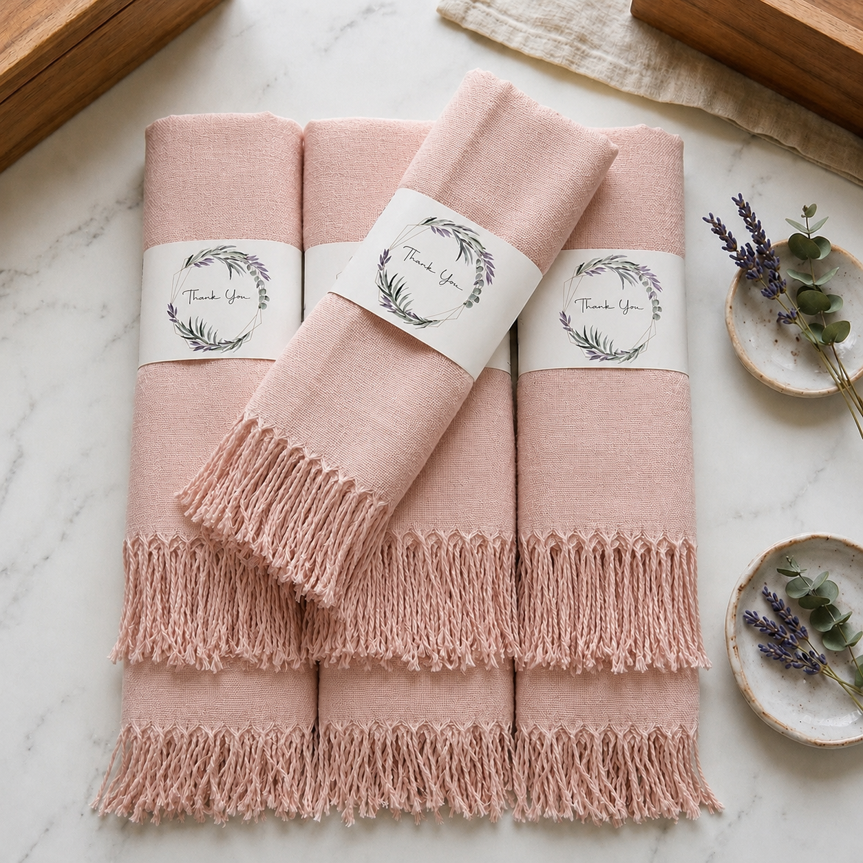 Set of 10 Pashmina Shawls and Wraps in Bulk – Soft Wedding Favors, Bridal Party & Guest Gifts with 'Thank You' Design