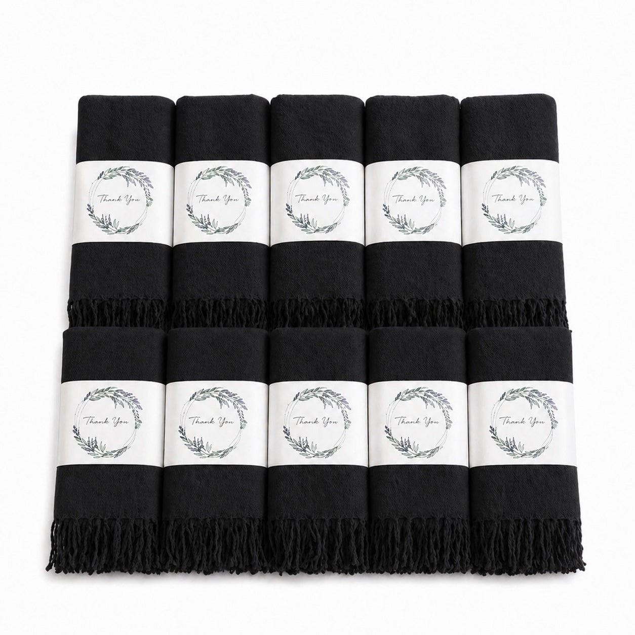 Set of 10 Pashmina Shawls and Wraps in Bulk – Soft Wedding Favors, Bridal Party & Guest Gifts with 'Thank You' Design
