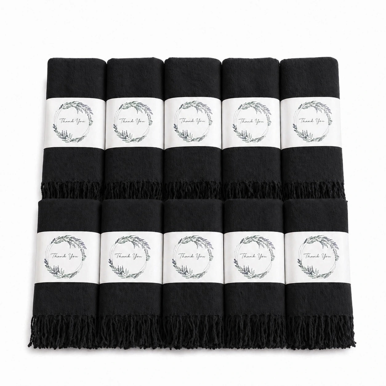 Set of 10 Pashmina Shawls and Wraps in Bulk – Soft Wedding Favors, Bridal Party & Guest Gifts with 'Thank You' Design