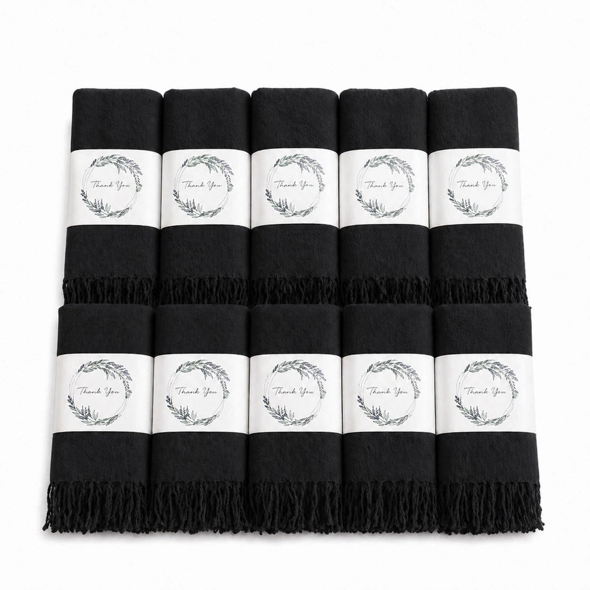 Set of 10 Pashmina Shawls and Wraps in Bulk – Soft Wedding Favors, Bridal Party & Guest Gifts with 'Thank You' Design