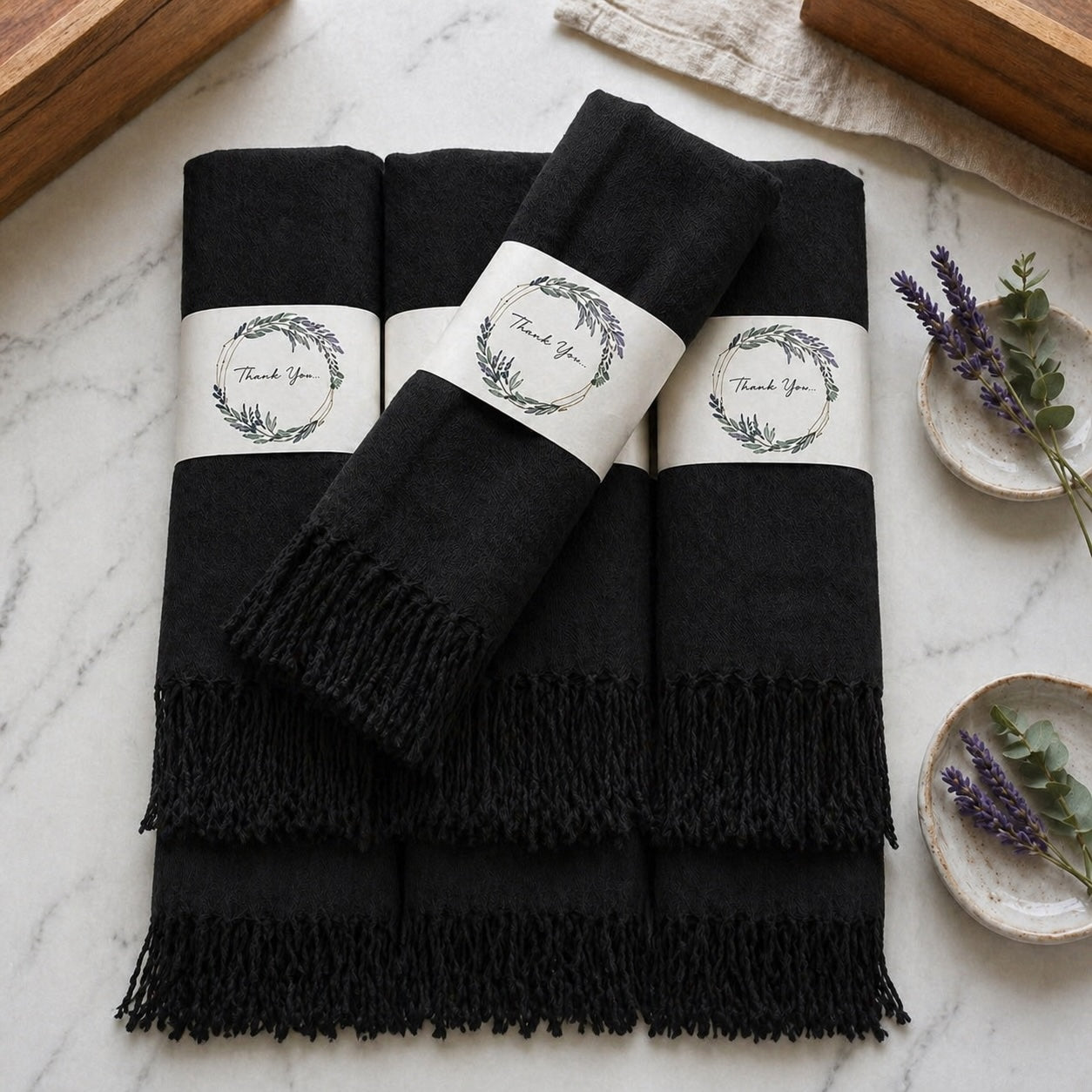 Set of 10 Pashmina Shawls and Wraps in Bulk – Soft Wedding Favors, Bridal Party & Guest Gifts with 'Thank You' Design