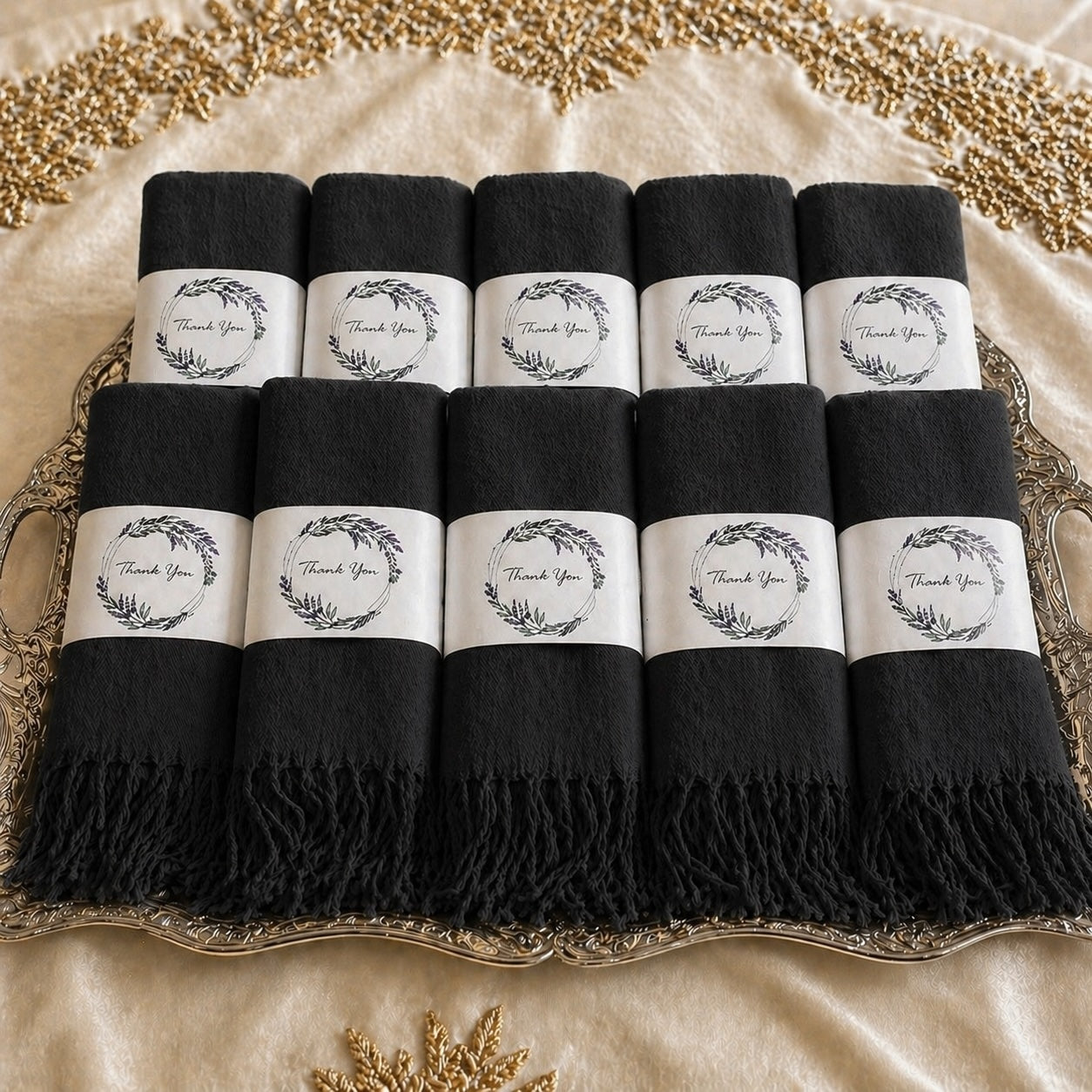 Set of 10 Pashmina Shawls and Wraps in Bulk – Soft Wedding Favors, Bridal Party & Guest Gifts with 'Thank You' Design
