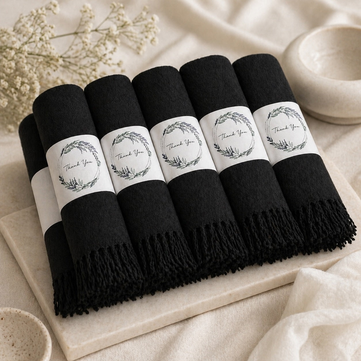 Set of 10 Pashmina Shawls and Wraps in Bulk – Soft Wedding Favors, Bridal Party & Guest Gifts with 'Thank You' Design