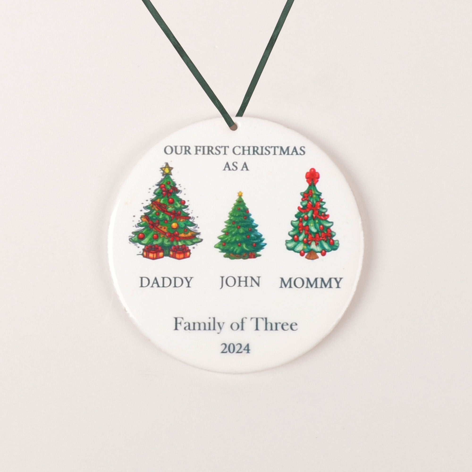 Personalized Family of Three Ornament,Baby's First Christmas,Family of 3 Christmas Tree Ornament,New Baby Ornament, Christmas Ornaments 2024