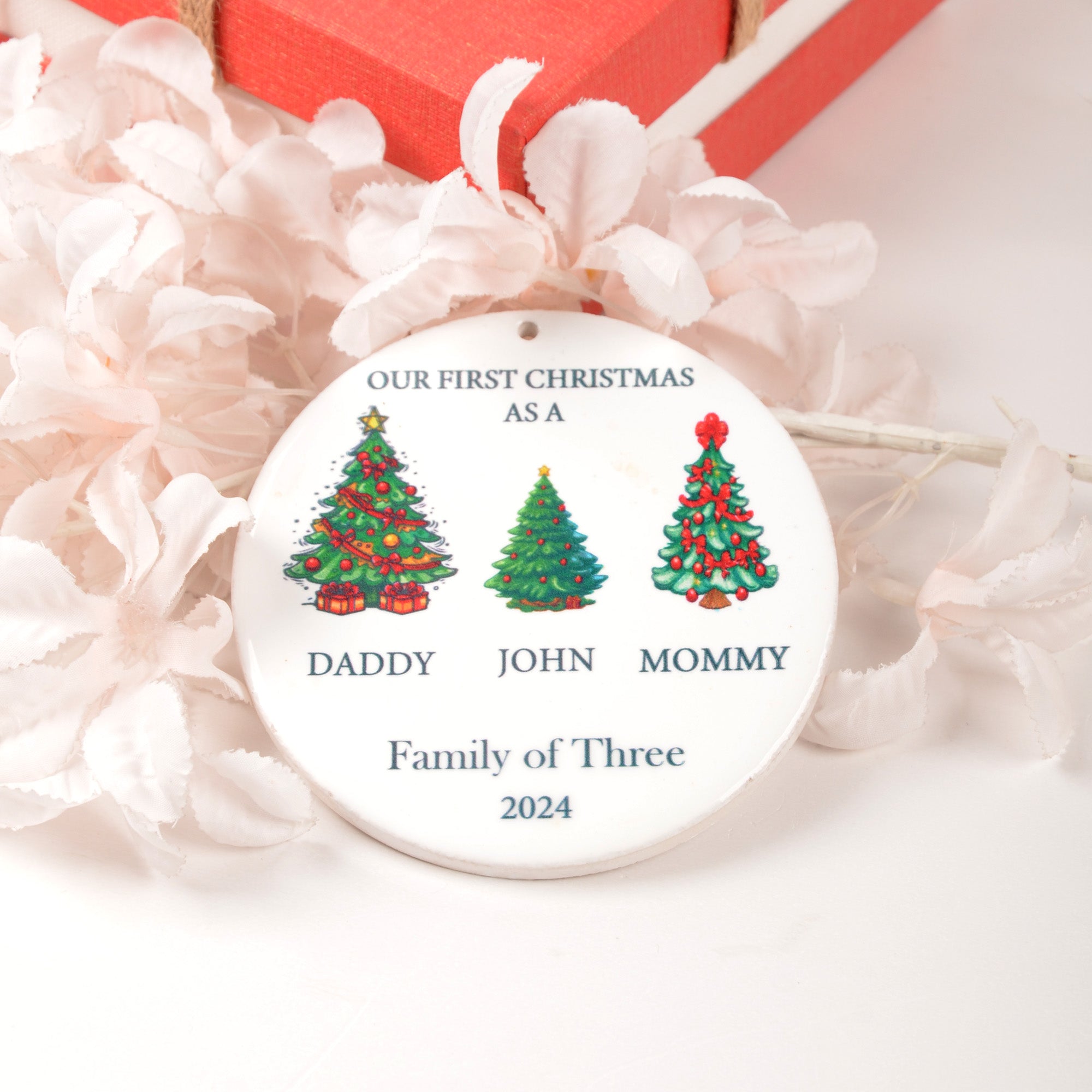 Personalized Family of Three Ornament,Baby's First Christmas,Family of 3 Christmas Tree Ornament,New Baby Ornament, Christmas Ornaments 2024