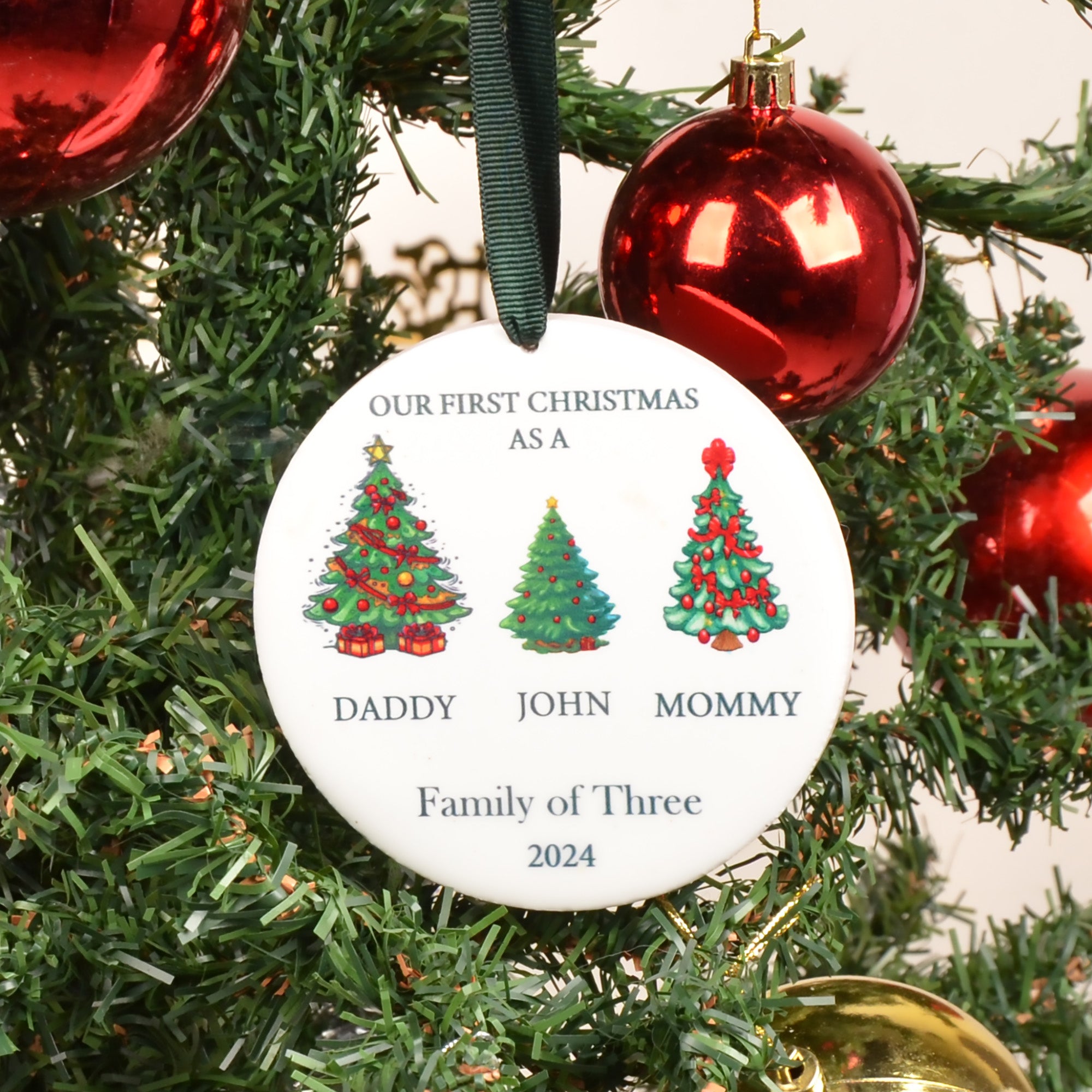 Personalized Family of Three Ornament,Baby's First Christmas,Family of 3 Christmas Tree Ornament,New Baby Ornament, Christmas Ornaments 2024