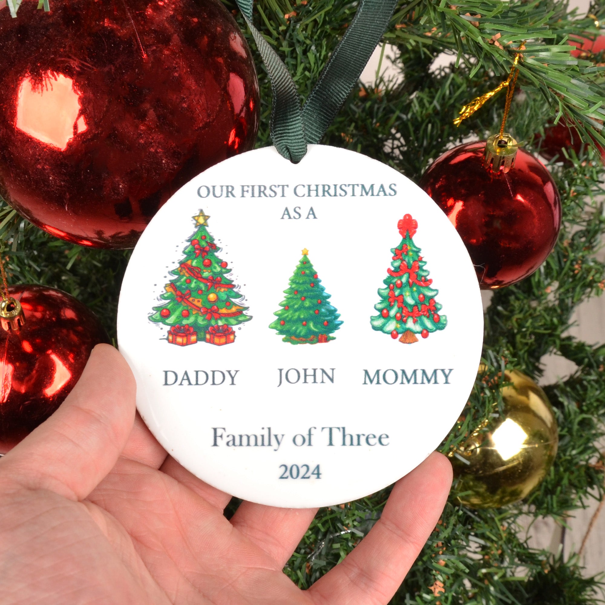 Personalized Family of Three Ornament,Baby's First Christmas,Family of 3 Christmas Tree Ornament,New Baby Ornament, Christmas Ornaments 2024