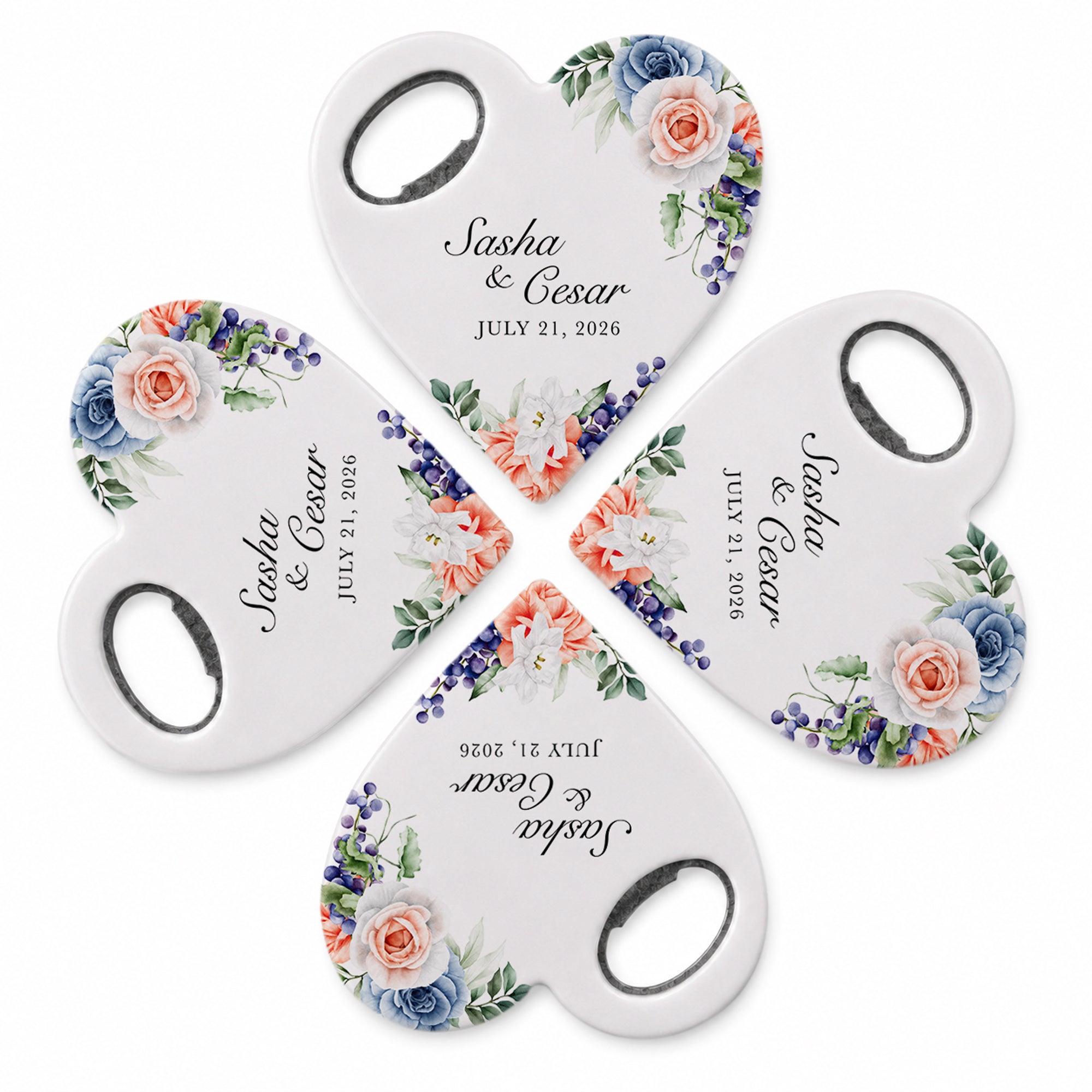 Personalized Bottle Opener Magnet with Thank You Design, Heart Shaped Gift for Guests in Bulk