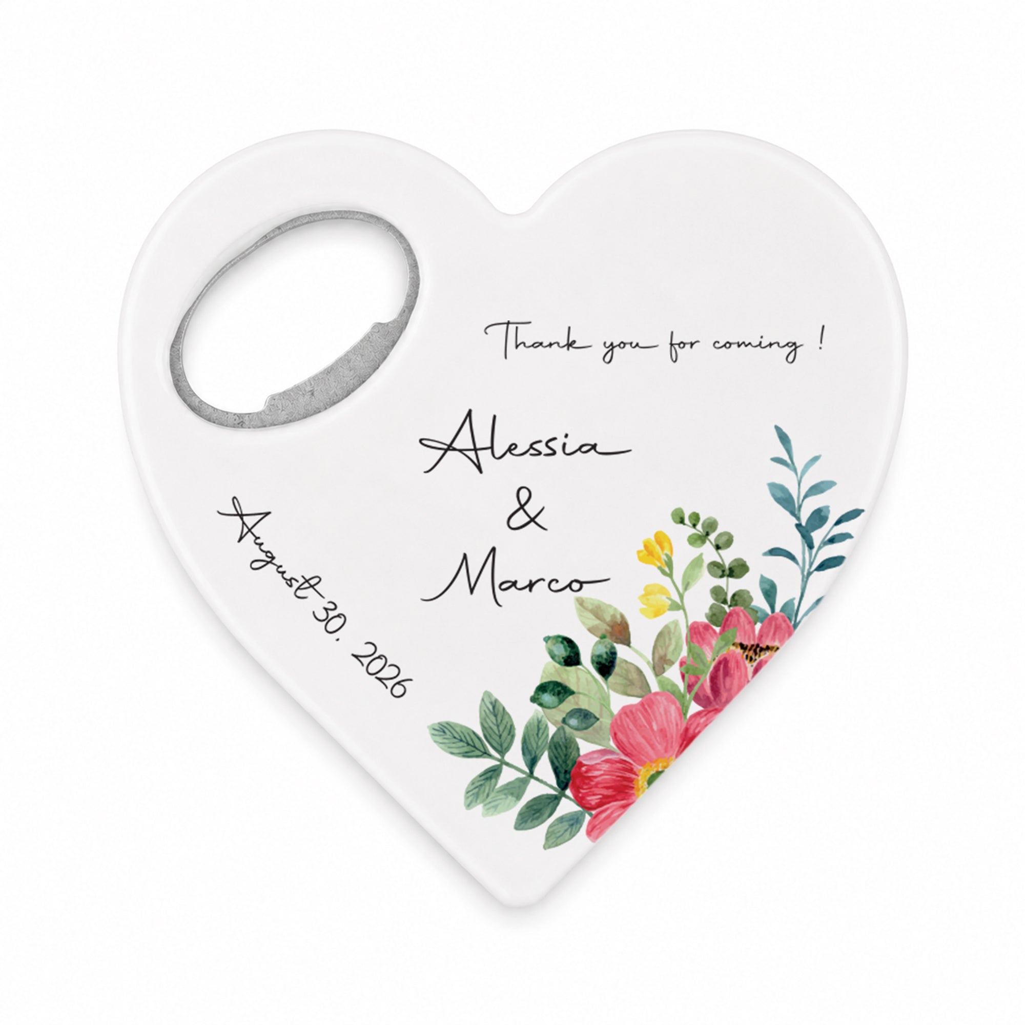 Personalized Heart Bottle Opener Magnet with 20 Design Options for Wedding Guests