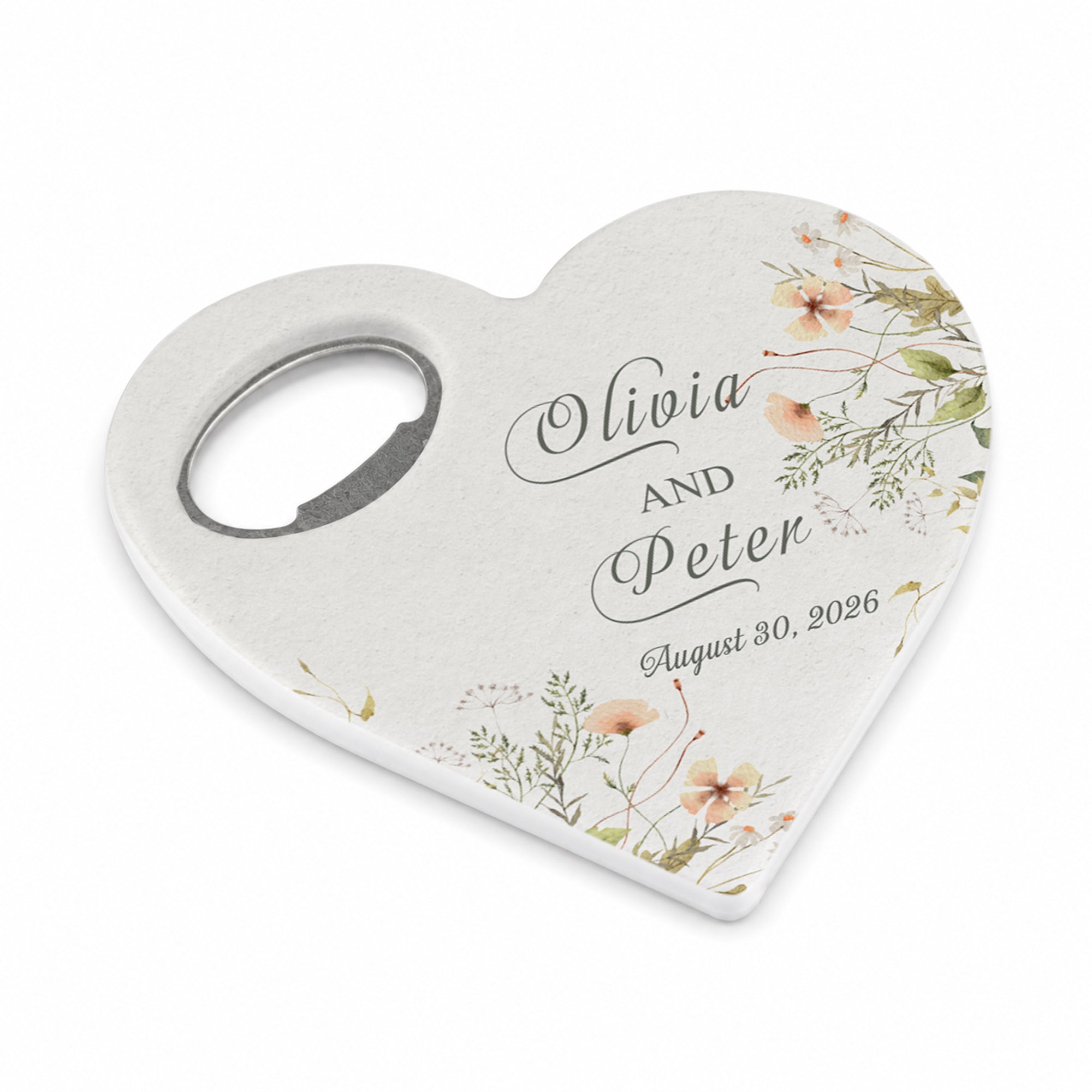 Personalized Heart Bottle Opener Magnet with 20 Design Options for Wedding Guests