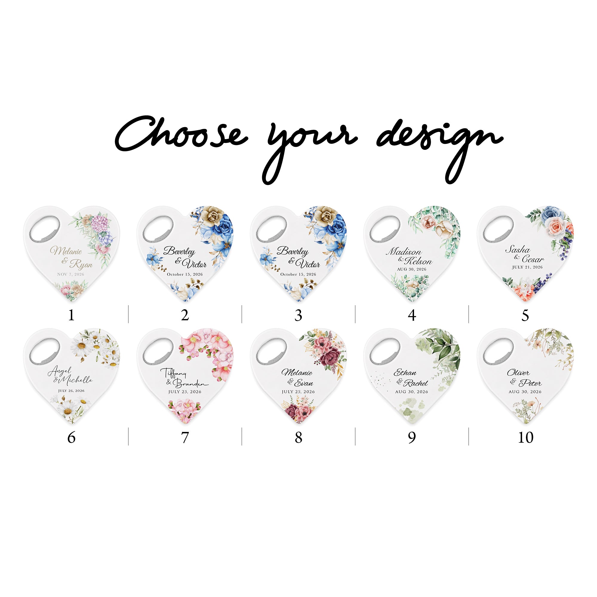 Personalized Bottle Opener Magnet , Heart Shaped Gift for Guests in Bulk